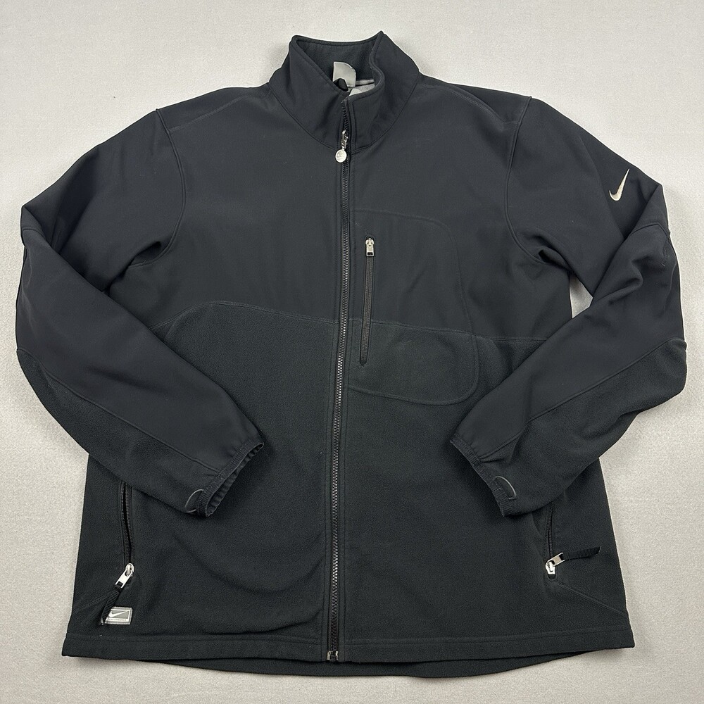 Nike Jacket Men 2XL Black Full Zip Fleece Hybrid Performance Swoosh Logo XXL Y2K